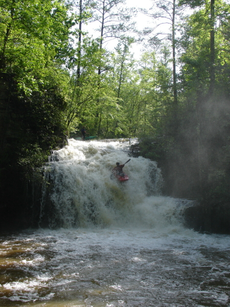 Tim Hudson on the Fall Branch opening waterfall.
(photo courtesy Brian McAnnally)