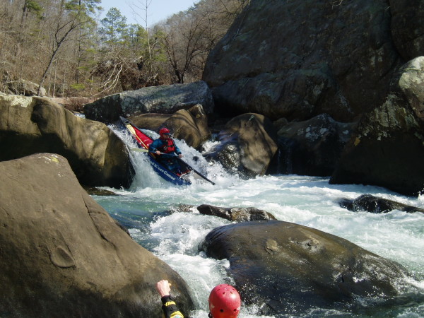 Chris Parker does the open boat thing on the main drop of Humpty Dumpty at 0" (Curt Ruffing)